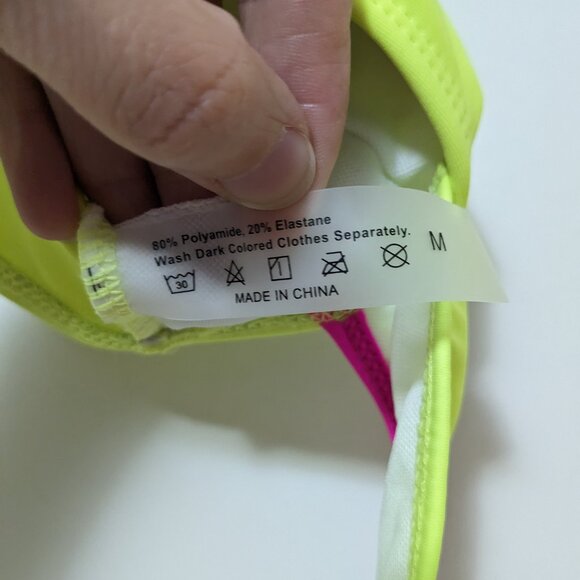 *3/$10* One Piece Swimsuit with Cutouts Neon Yellow Pink Size Medium - Picture 2 of 3